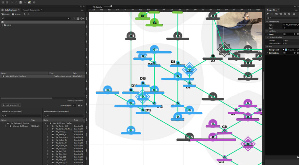 Heavily redacted look at a User Experience addition to the work in progress skill tree, shown within the Frostbite engine.